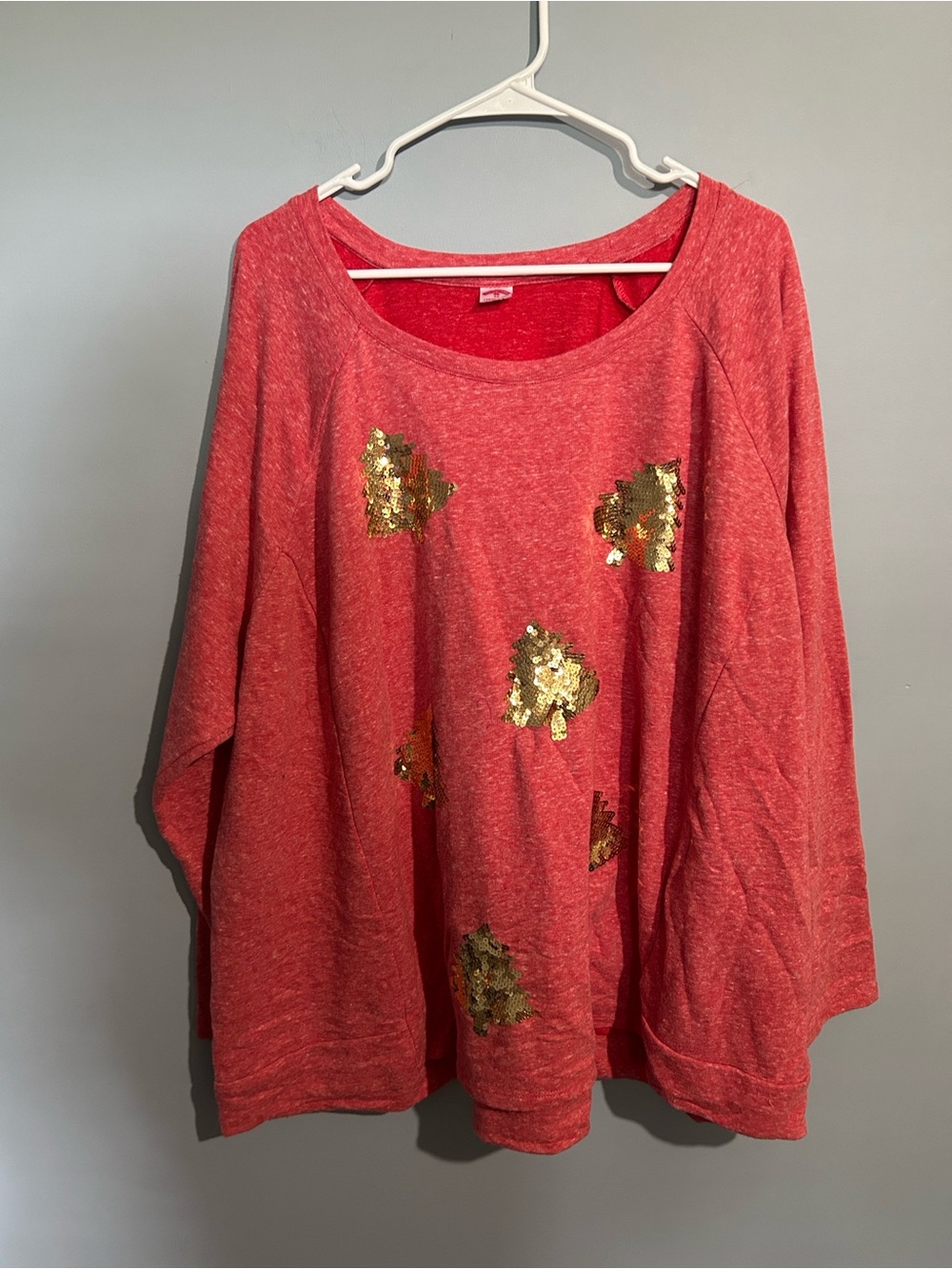 Holiday Time Coral Pullover with Gold Sequin Motifs